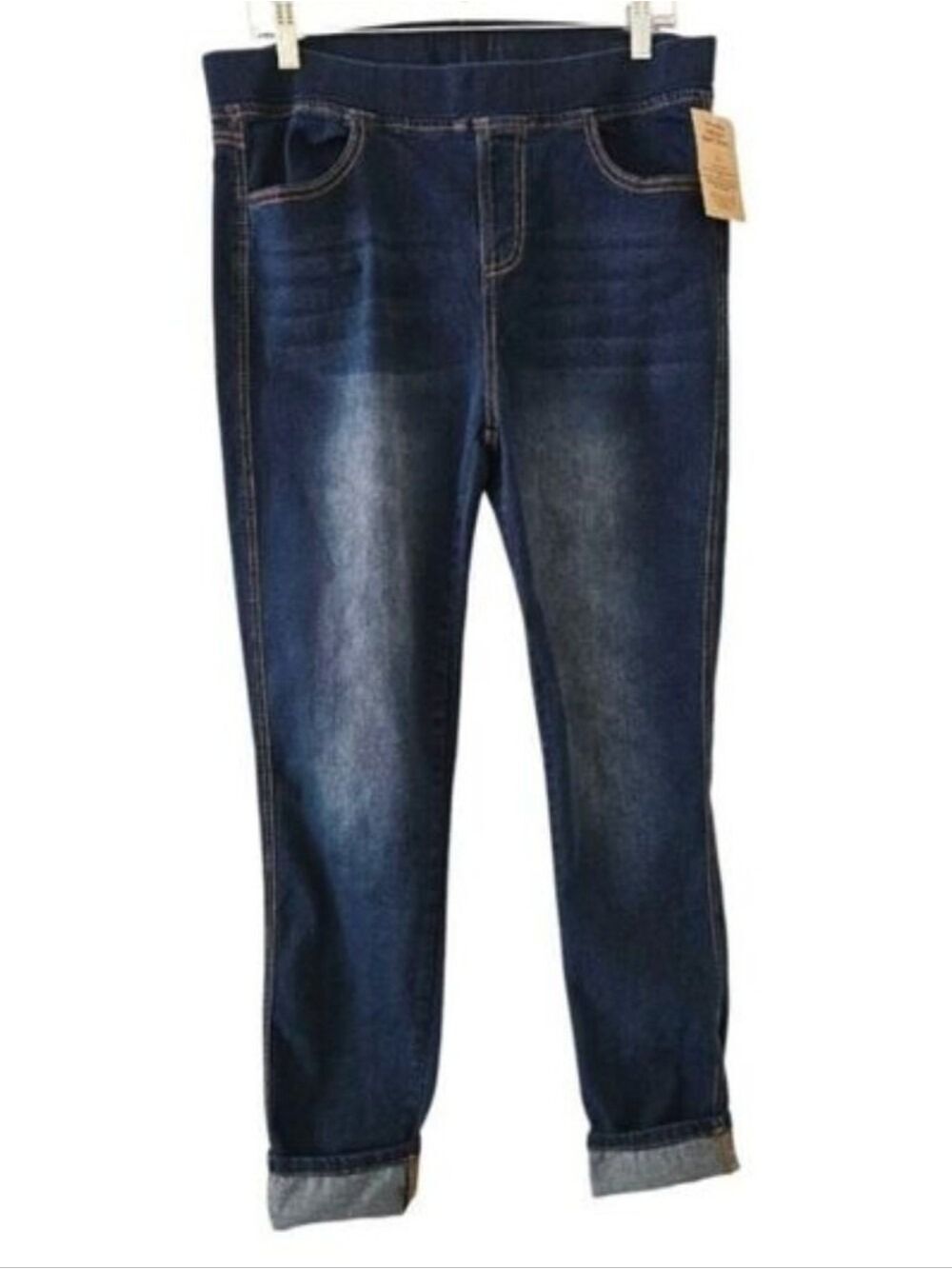 Elastic High Waist Straight Leg Jeans In Dark Wash Size 12 NWT